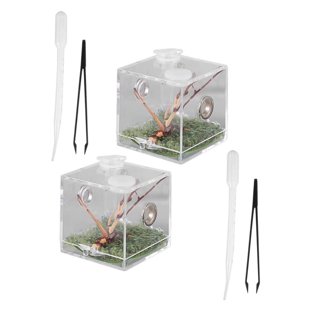 UKCOCO Jumping Spider Enclosure Jumping Spider Enclosure:Acrylic Reptile Breeding Box Micro Reptile Terrarium with Dropper Tongs for Tarantula Mantis,1 Set Enclosure Accessories