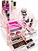 Sorbus Acrylic Cosmetics Makeup and Jewelry Storage Case X-Large Display Sets -Interlocking Scoop Drawers to Create Your Own Specially Designed Makeup Counter -Stackable and Interchangeable (Pink)