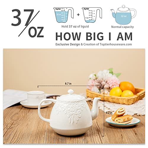 Toptier Leaf Teapot, Porcelain Tea Pot with Stainless Steel Infuser