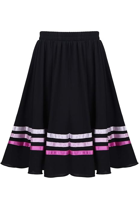 Girls Chiffon Dance Skirt - Ballet Latin Flamenco Tiered Skirt With Mesh Overlay