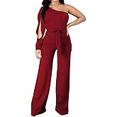 CuteCherry Women Elegant Jumpsuits For Elegant One Sleeve Sexy Straight Long Pants Rompers With Pockets