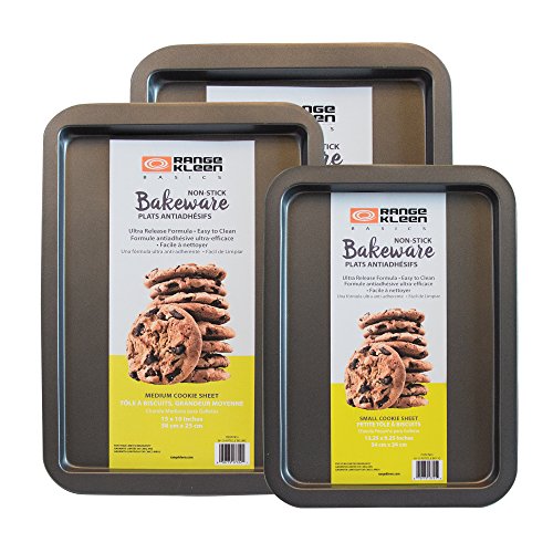 Click Here to See More Images Range Kleen BW6 Grey Non-Stick Cookie Sheet, 3 piece set - Small 15 x 10 inches, Medium 17 x 11.5 inches, Large 18.93 x 13.25 inches