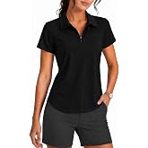 PINSPARK Womens Golf Shirt Short Sleeve Polo UPF 50+ 1/4 Zip Collar Shirt | Moisture-wicking, Sun Protection, Quarter Zip Pullover, Side Curved Hem, Quick Dry for Golf Tennis Pickleball Work Casual