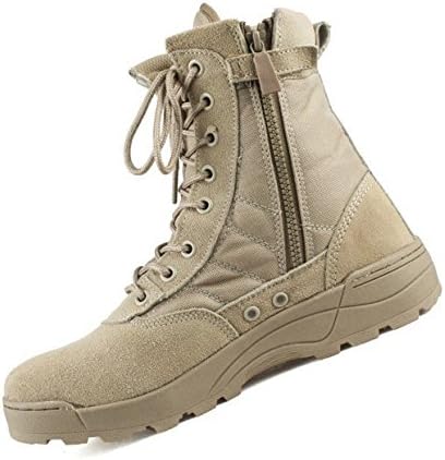 Yayoshow Boots for Men Combat Military Tactical Boots Waterproof Side-Zip Boots Vintage Desert Tan Boots (Ship from USA)