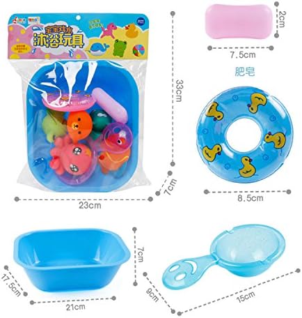 HAHAone 5pc Soft Rubber Squirt Squeaker Bath Toys And Basin,Mini Swim Ring, Spoon, Plastic Soap Bar Gifts For Toddlers
