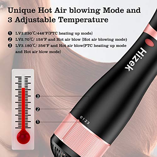 Hair Straightener Brush,Hizek One Step Hair Dryer Brush Ionic Blow Dryer Brush with Anti-Scald,3 Heating Settings for Hair Styling & Silky