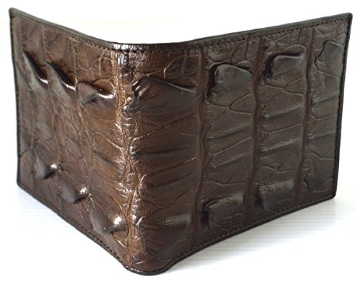 Authentic M Crocodile Skin Men's Bifold Crocodile Big Tail Skin Leather Wallet (Dark Brown)