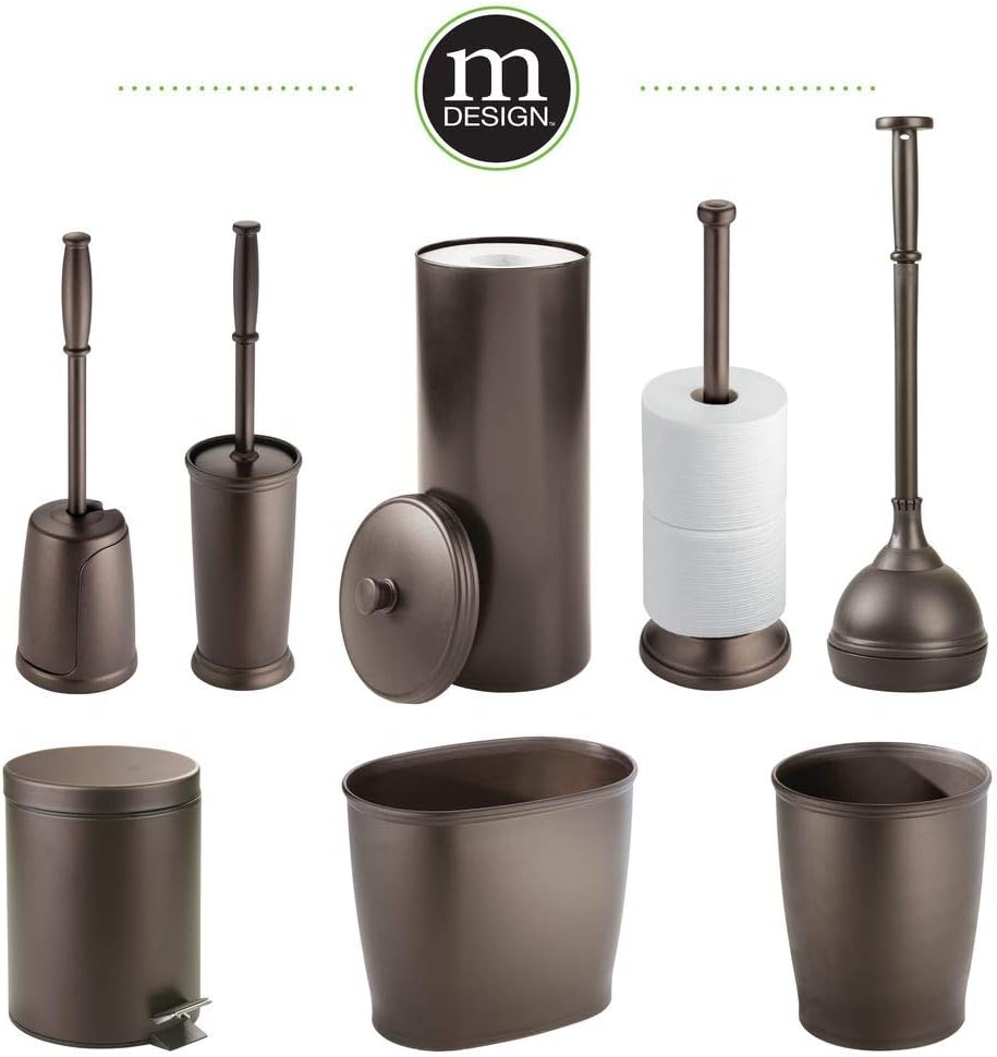 mDesign Modern Plastic Bathroom Storage and Cleaning Accessory Set - Includes Bowl Brush, 3-Roll Toilet Paper Canister with Lid, Wastebasket Trash Can/Garbage Bin - 3 Pieces - Bronze: Home & Kitchen