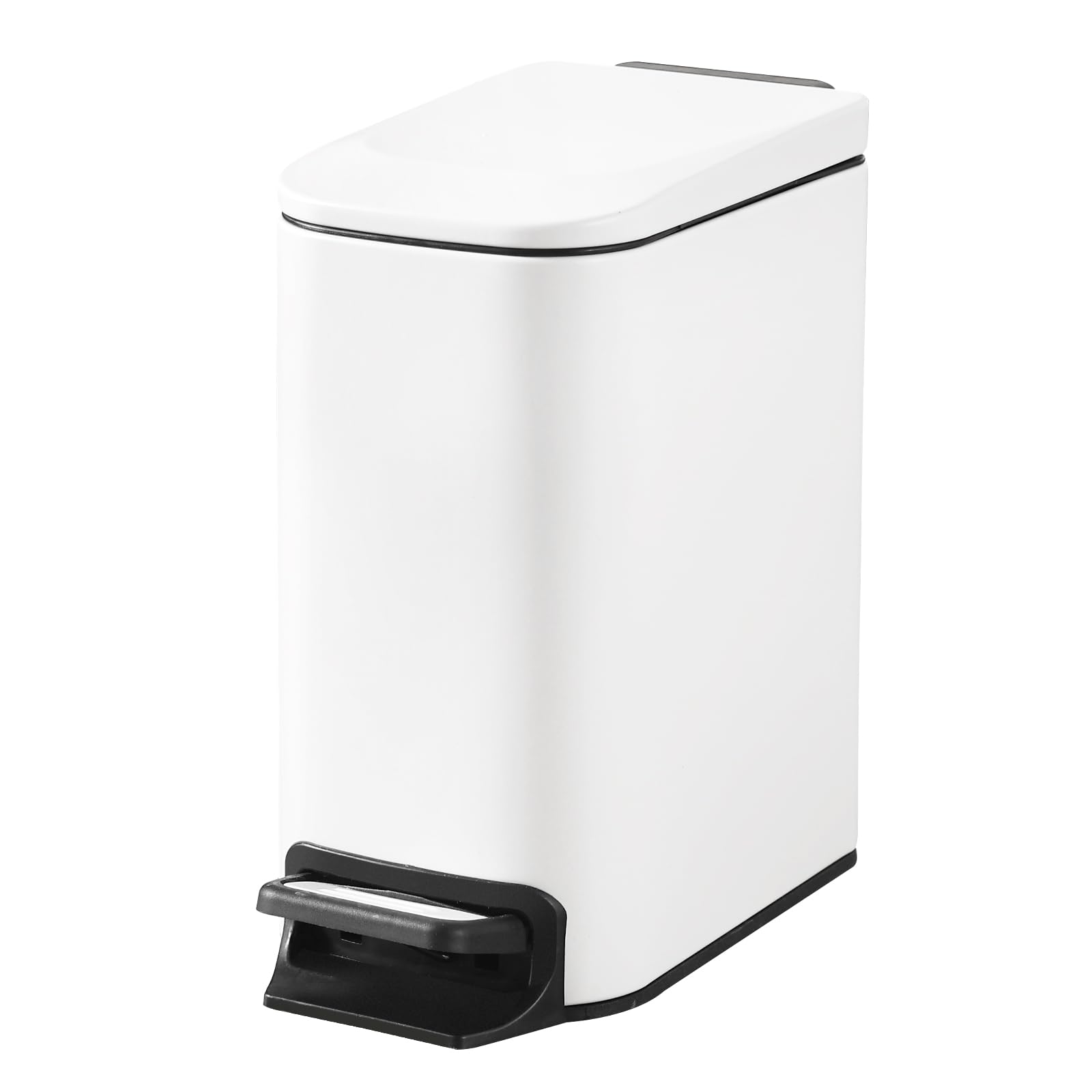 Photo 1 of SYNCVIBE Slim Bathroom Trash Can with Lid Stainless Steel Garbage Can with Removable Inner Bucket Small Wastebasket with Step Pedal for Toilet Office Bedroom (Matte White, 1.8 Gallons)