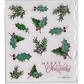 2 Sheets - Glitter Holly/Merry Christmas Stickers