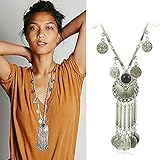 Zhenhui Ethnic Tribal Boho Beads Coin Fringe Necklace Long Belly Dance Bohemian Jewelry (Black)
