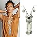 Zhenhui Ethnic Tribal Boho Beads Coin Fringe Necklace Long Belly Dance Bohemian Jewelry (Black)