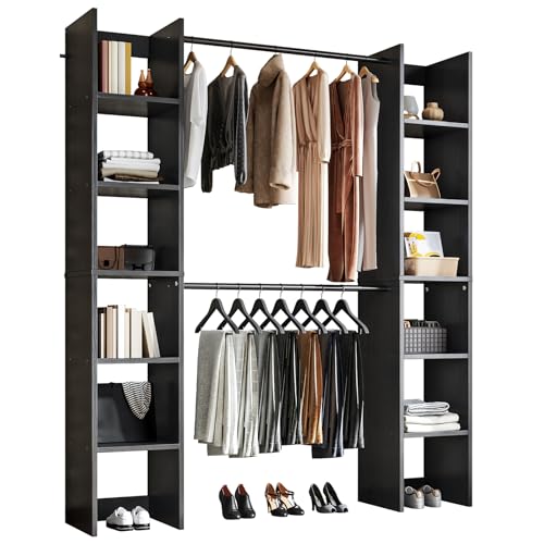 Simple Wisdom Perchero para Ropa, Armario armable para Ropa,Armario para Ropa con Dos Filas de Compartimentos de Almacenamiento,155 x 30 x 181 cm (Negro)