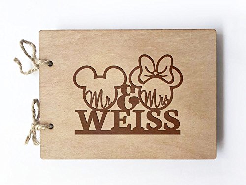 Wedding Guest book (wood) - notebook - Mr and Mrs Mickey and Minnie Personalized
