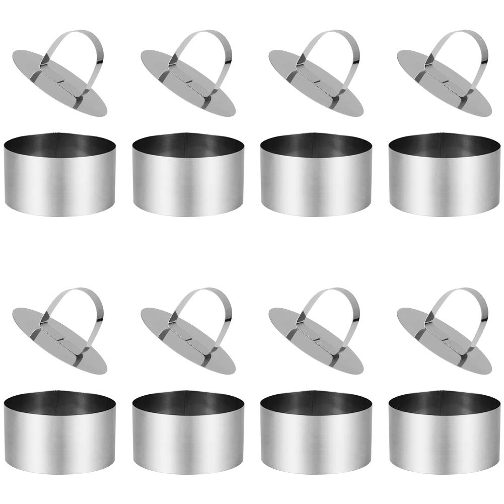 ruggito 8 Pieces Cooking Rings Set with Pusher Non-Stick Stainless Steel Round Food Rings for Cooking Crumpets Eggs Pastry Mousse Desserts,8cm Diameter