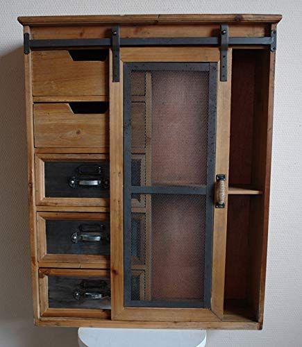 Wandschrank Schubladen Schiebetur Vintage Holz Draht Amazon De