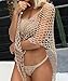 Women Crochet Beach Cover up Fishnet Sarong Wrap with Shells Pailletes