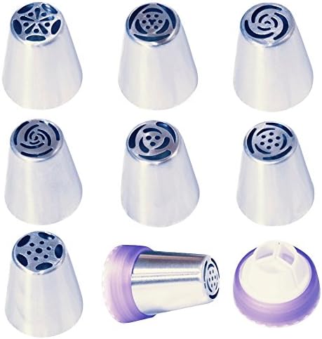 Russian Piping Tips with Disposable Pastry Bags for Cake Decorating (18-Piece Set) Russian Piping Nozzles, Coupler, Icing Pouch | Confectionary Utensils | Cupcakes, Flowers