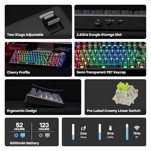 EPOMAKER AULA F99 MAX Wireless Mechanical Keyboard, Screen&Knob, 8000mAh, Creamy Gasket&Lubed Switches, PBT Keycaps, RGB, Mac Keys, Tri-Mode Gaming Keyboard for PC/Mac (Matte Black)