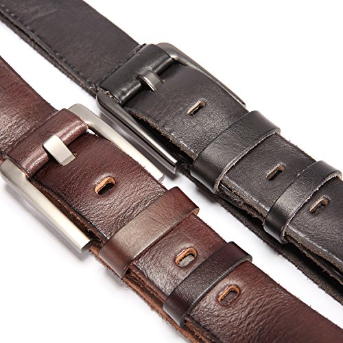 HYHZ 100% Full Grain Leather Belt Men,Anti-Scratch Buckle Waist Strap,Casual&Sports (Coffee)