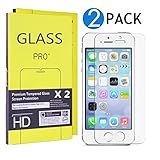 (2 Pack) iPhone 5 Screen Protector, Premium HD Clear (Invisible) Tempered Glass Screen Protector for iPhone 5 / SE / 5S / 5C, Anti-Scratch, 9H Hardness, Touch-screen Accuracy