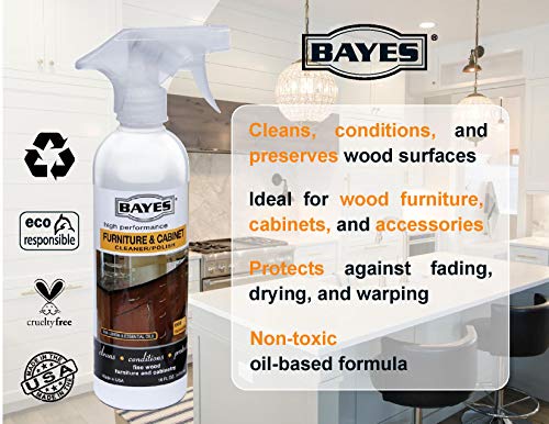 Bayes High-Performance Furniture, Cabinet Cleaner and Polish - Cleans, Conditions, and Preserves Fine Wood Furniture and Cabinetry - 16 oz