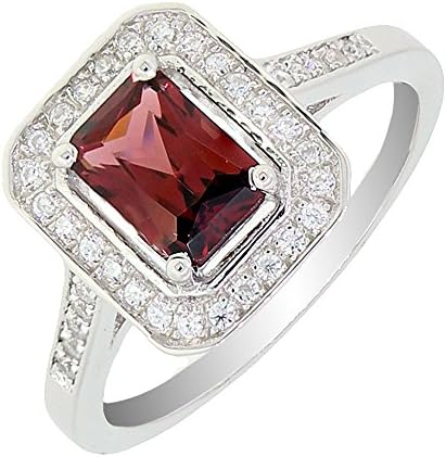 BL Jewelry Vintage Style Sterling Silver Emerald Cut Natural Mozambique Garnet Ring (1 1/5 CT.T.W)
