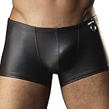 L'ASHER Men's Sexy Faux Leather Low Rise Snug Erotic Underwear Boxer Brief Black