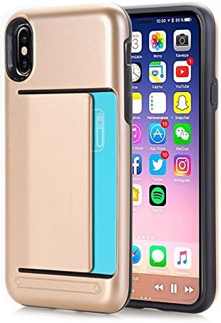 Phocas Minimalist Hard Back Protective Case Wallet, Card-Holder Designed for iPhone X / iPhone 10 (Gold)