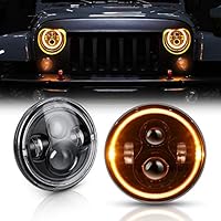 DOT Approved 7 Inch LED Halo Headlights for Jeep Wrangler JK TJ LJ 1997-2018, CREE LED Chip, 80W 9600 Lumens Hi/Lo Beam with DRL Amber Turn Signal Light and Halo Ring Angel Eyes 2PCS(White+Yellow)