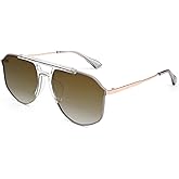 Dollger Polarized Aviator Sunglasses for Men/Women, Oversized Metal Trendy Flat Top Green Sun Glasses UV400 2025