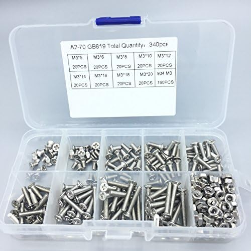304 Stainless Steel Phillips Flat Head Bolts Countersunk Screws Nuts Assortment Kit 340 Pcs A2-70 M3 GB819 by Nevinmax