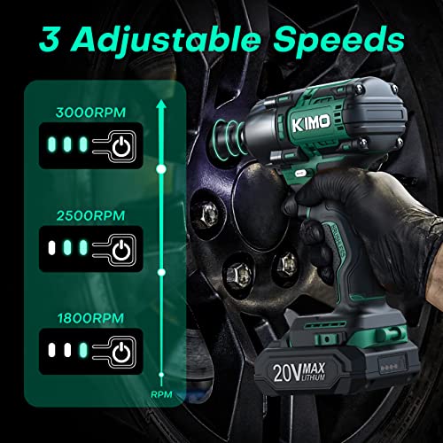 KIMO Cordless Impact Wrench 1/2", Brushless Impact Driver with 332 ft