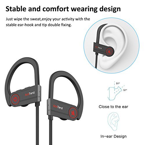 Bluetooth Kopfhörer,AceTend Bluetooth Kopfhörer V4.1 In Ear Wireless Sport Headset IPX7 Wasserschutz Ohrhörer mit Mikrofon für iPhone, iPad, Samsung und mehr