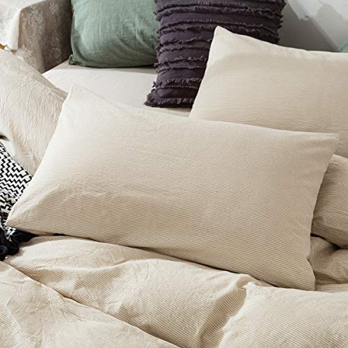 FOSSA Washed Cotton Duvet Cover Set Queen 3 Piece Bedding Sets Soft