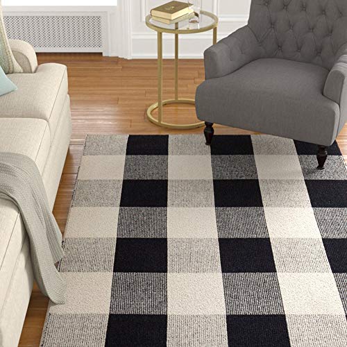 Buffalo Plaid Check Rug 27.5''x43'' Cotton HandWoven Indoor/Outdoor