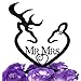 LOVENJOY with Gift Box Deer Mr and Mrs Monogram Wedding Engagement Cake Decoration Topper Black (4.3-inch) (Updated Version)