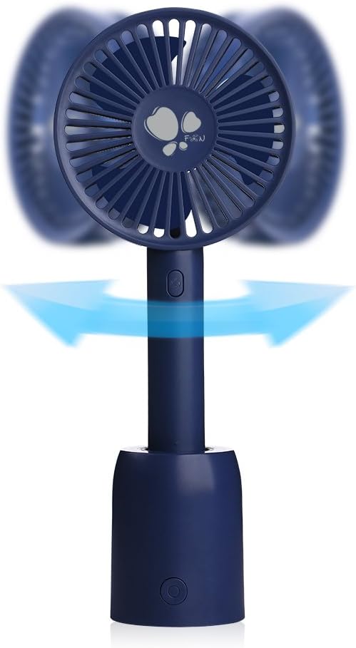 ARMANII Handheld Fan Oscillating Personal Portable Cooling Fan with Base and Built-in battery for Office Room Outdoor sports Traveling (3 Speed, Blue)
