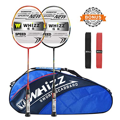 WHIZZ 2 PCS 100% Graphite Badminton Racket Set, Large Badminton Bag / 2 Grip Tapes Included (Black+Red) - Thumbnail 7