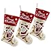 WEWILL Lovely Christmas Stockings Set of 3 Santa, Snowman, Reindeer, Xmas Character 3D Plush Linen Hanging Tag Knit Border Xmas for Kids Family