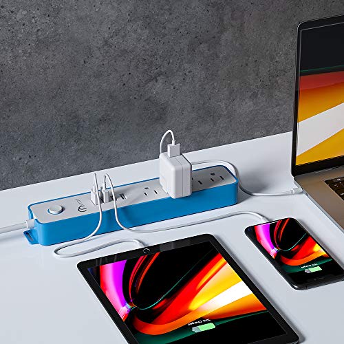 ONSMART USB Surge Protector Power Strip, 4 Multi Outlets with 4 USB Charging Ports, 3.4A Total Output-600J Surge Protector Power Bar, 6 ft Long UL Cord, Wall Mount-Blue