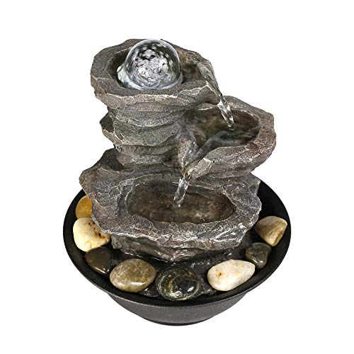 PeterIvan 4-Tier Cascading Resin-Rock Falls Tabletop Water Fountain - 11 2/5" Small Relaxation Waterfall Feature with LED Lights&Ball, Indoor Oudoor Decorative Tabletop Fountain for Stress Relief - Thumbnail 4