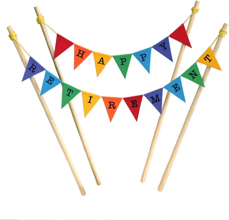 amazing buntings, Happy Retirement Rainbow Cake Topper Bunting Decoration with 4 poles, Adjustable Length