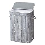 SONGMICS Bamboo Laundry Hamper, Foldable Storage Basket, Dirty Clothes Hamper with Lid, Handles, Removable Liner, Rectangular, 72L, Distressed Gray ULCB10GW