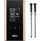 Typhur Sync Gold Wireless WiFi Meat Thermometer, 2 Slim Probes, 6 Sensors, 10x Stronger Signal, ±0.5℉ Accuracy, Smart Base Direct Setup, Reliable Reading Through Kamado Grill BBQ Oven Smoker Air Fryer