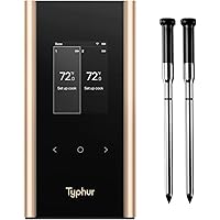 TYPHUR SYNC Gold Wireless Meat Thermometer | Two Slim Probes | 10x Stronger Signal Than Bluetooth | Reliable Readings Through