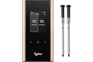TYPHUR SYNC Gold Wireless Meat Thermometer | Two Slim Probes | 10x Stronger Signal Than Bluetooth | Reliable Readings Through