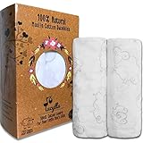 Unisex Baby Swaddle Blanket - Ultra Soft White Cotton Receiving Muslin Blankets for Boys & Girls - 100% Natural Newborn Breathable Swaddling Wrap with Adorable Lamp Pattern (2-pack)