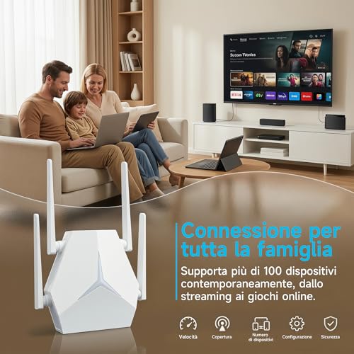 WiFi Repeater 1167Mbps Dual Band 2.4G+5G Signal Amplifier for Home Office, Eliminate Dead Zones, Router Compatible