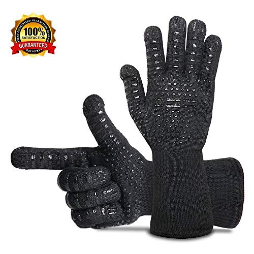 BBQ Microwave Oven Work Gloves,Food Grade Double-deck 932°F Heat Resistant Silicone Long Gloves With Fingers,Men Gardening Welding /Women Kitchen Cooking Glove Mitts For Barbecue Grilling Baking - Thumbnail 7
